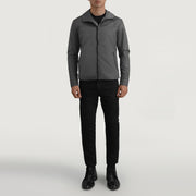 
Wesley Grey Hooded Windbreaker Jaqueta de Couro para Homem - Vista lateral mostrando o corte ergonómico de mangas