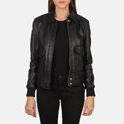 
Westa A-2 Black Leather Bomber Jacket in Black Sheepskin Leather - Vista frontal e silhueta ajustada | Comprar online