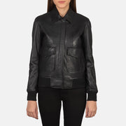 
Vista detalhada of Shirt & Zipper with Button Flap Hardware on Westa A-2 Black Leather Bomber Jacket