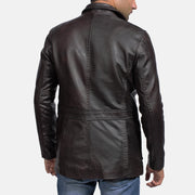 Men's Wine Preto Blazer de Couro de Couro para Homem - Lateral Side Profile View Showing Sleeve Cut &amp; Athletic Taper Fit