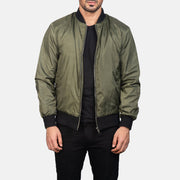 Men's Zack Verde Blusão Bomber de Couro para Homem in Green Nylon - Front Profile View &amp; Tailored Silhouette | Buy Online