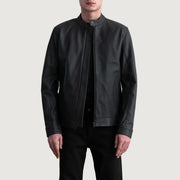
Zen Matte Preto Jaqueta Biker de Couro para Homem in Matte Black Cowhide Leather - Vista frontal e silhueta ajustada | Comprar online