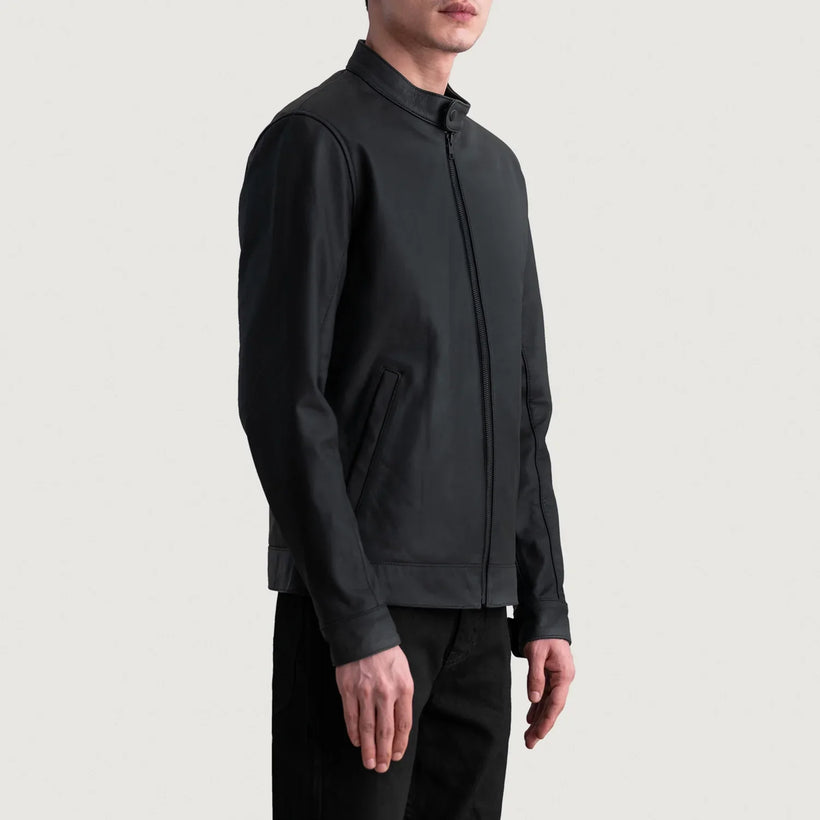 Zen Matte Preto Jaqueta Biker de Couro para Homem