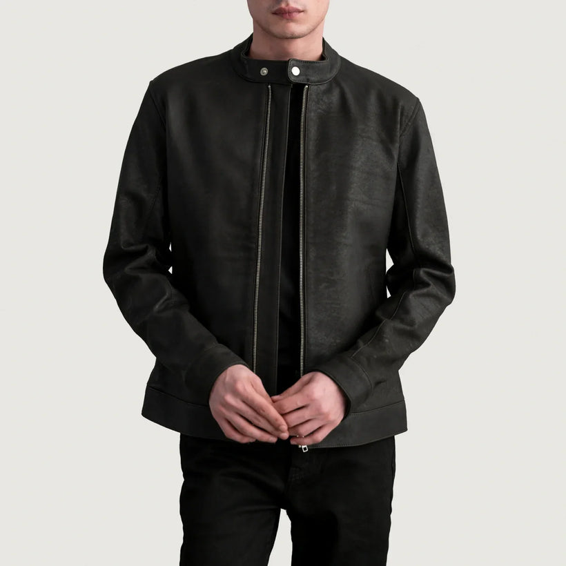 Zen Tumbled Castanho Jaqueta Biker de Couro para Homem